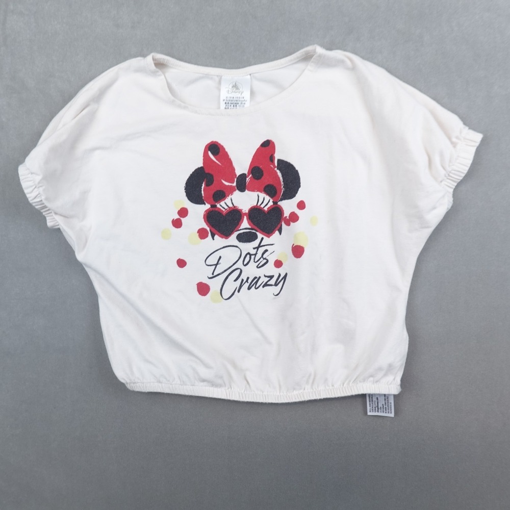 Disney Minnie Mouse T Shirt Girl Size Large 7/8 Cropped Short Sleeves Dots Crazy